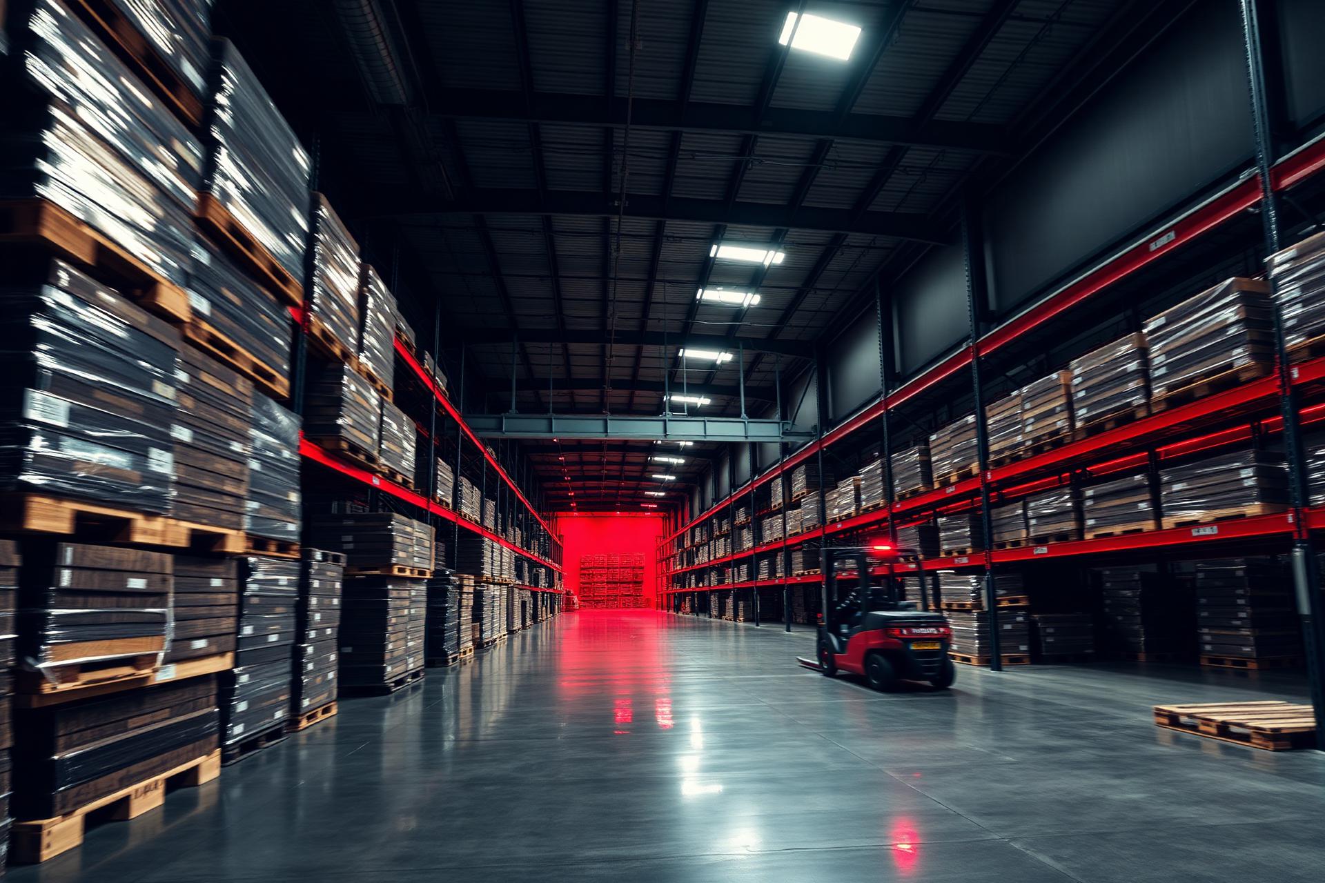 Warenumschlag in einer modernen Logistikhalle – Paletten, Stapler und Verladerampe