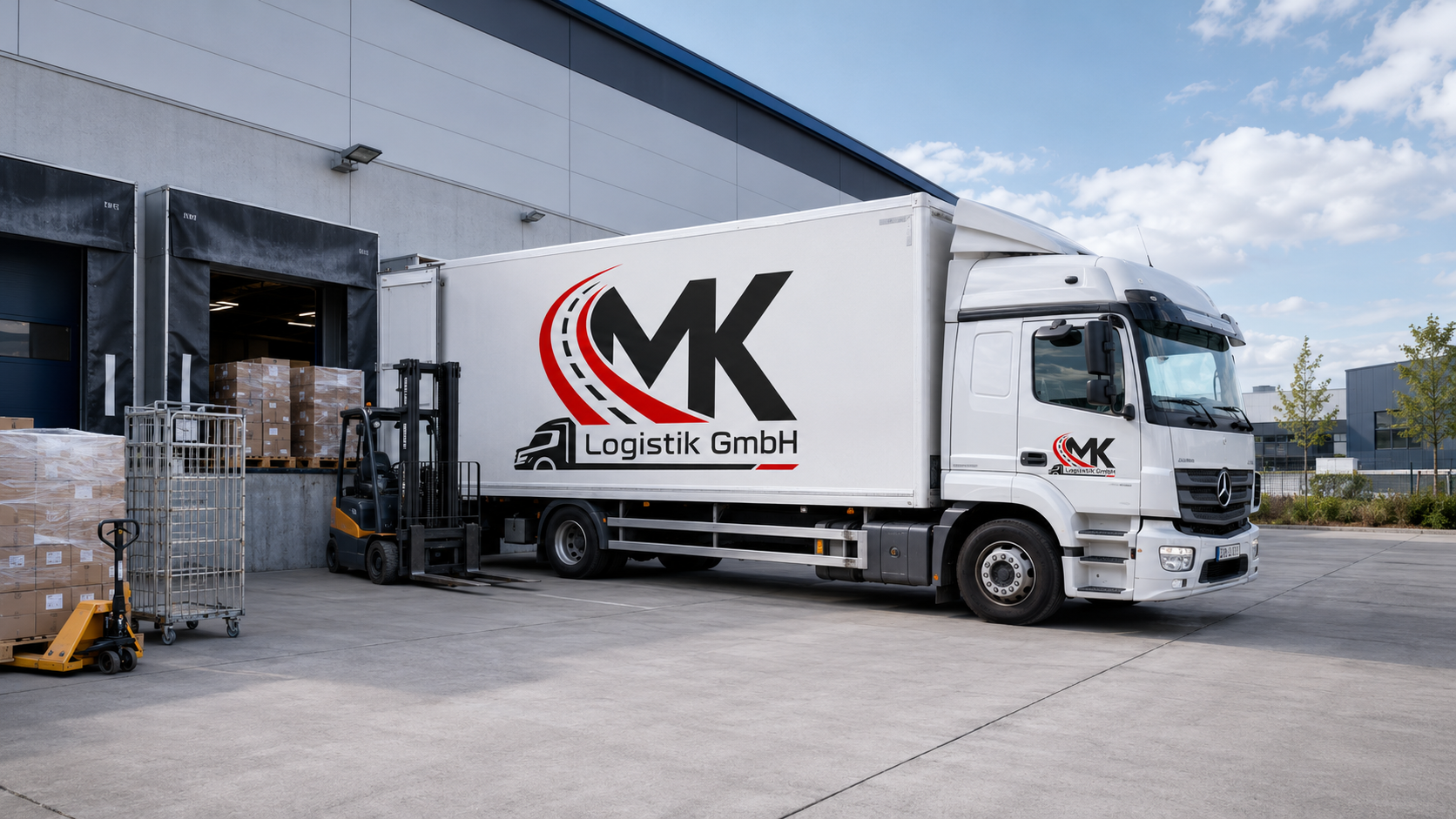 MK Logistik LKW an der Verladerampe – Werksverkehr in der Region Stuttgart